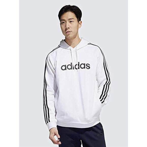 adidas mens Essentials 3-Stripes Pullover Hoodie White/Black In Size XL - Picture 1 of 8
